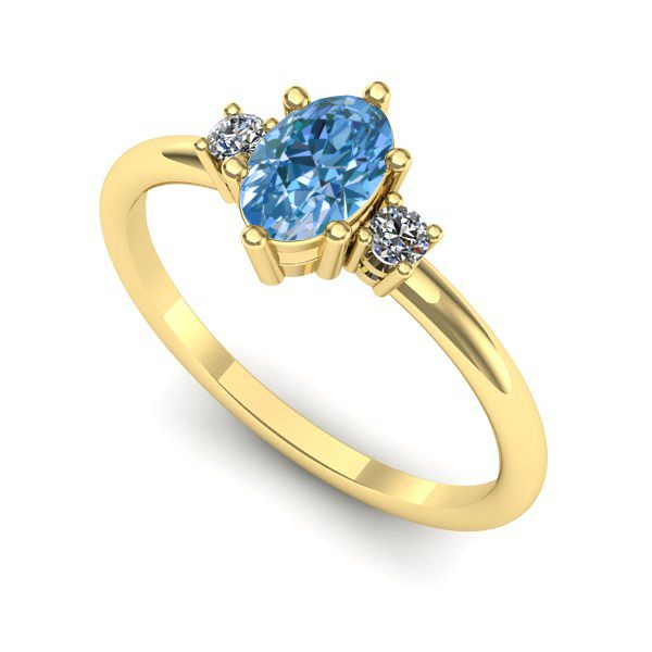 Inel din aur galben cu diamant de laborator albastru