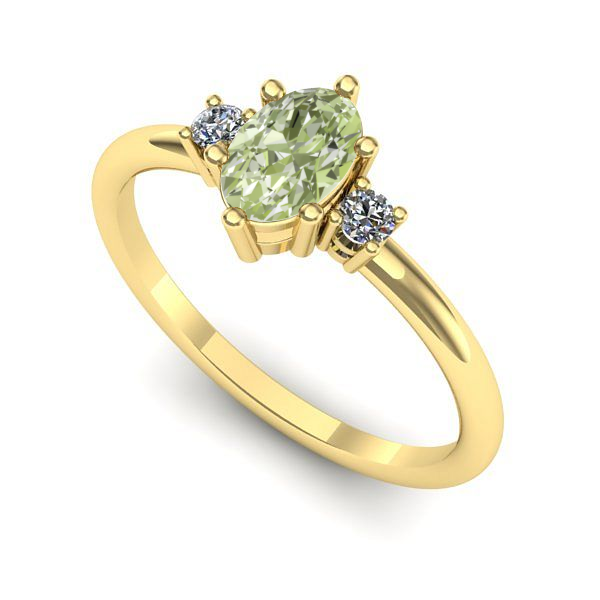 Inel logodna din aur galben cu diamant de laborator verde