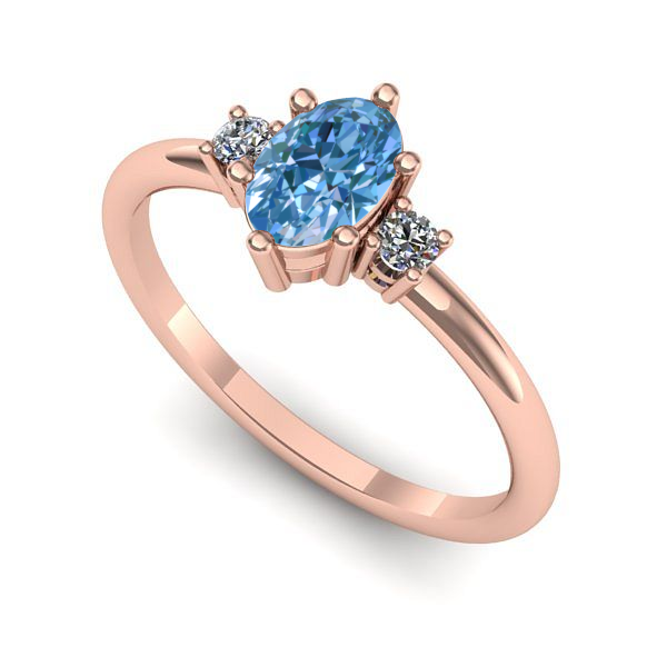 Inel logodna din aur roz cu diamant de laborator albastru