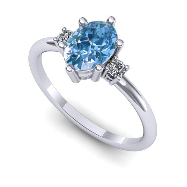 Inel de logodna din aur alb cu diamant de laborator albastru
