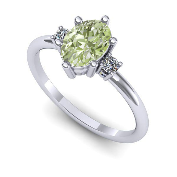 Inel din aur alb cu diamant de laborator verde