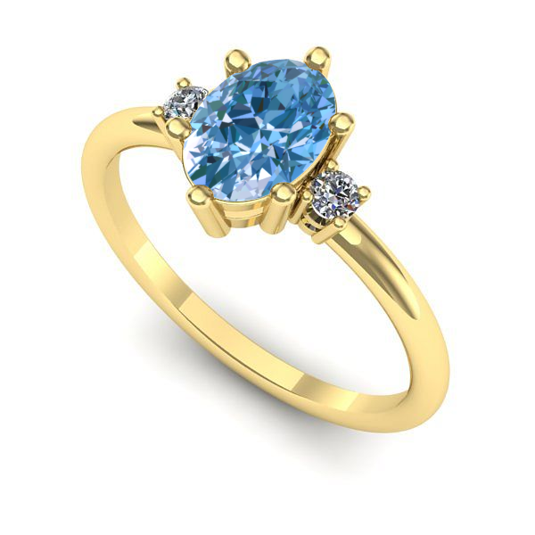 Inel logodna din aur galben cu diamant de laborator albastru