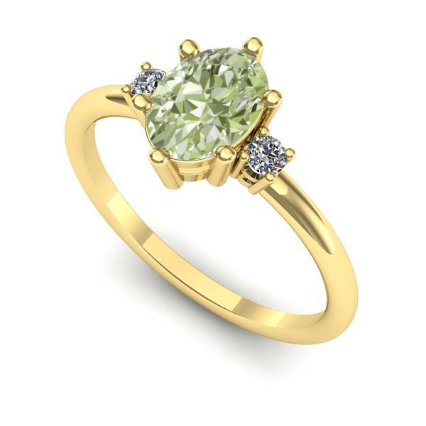 Inel logodna din aur galben cu diamant de laborator verde