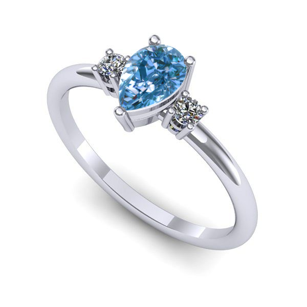 Inel din aur alb cu diamant de laborator albastru