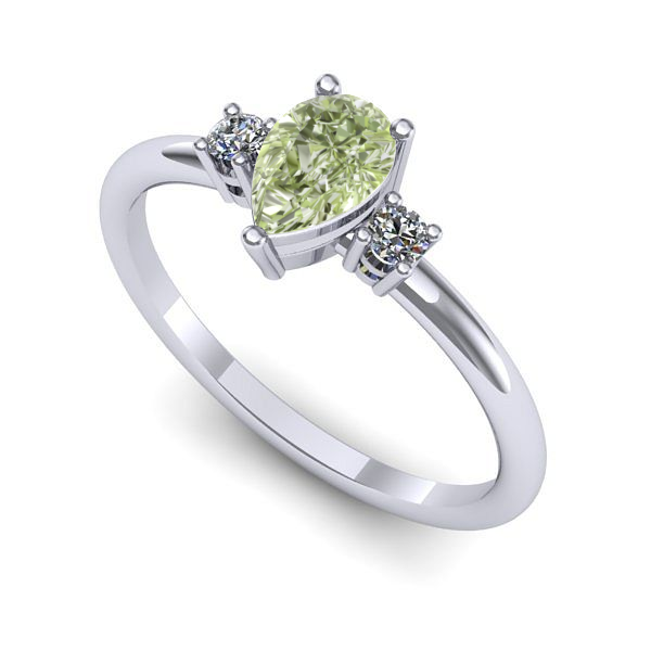 Inel de logodna din aur alb cu diamant de laborator verde