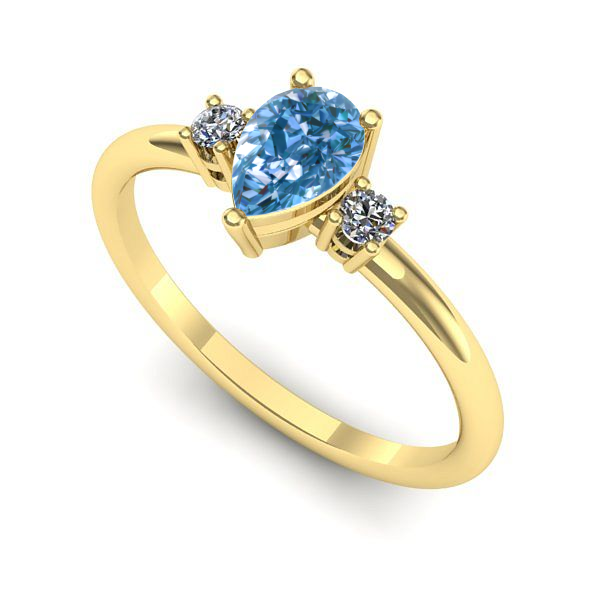 Inel din aur galben cu diamant de laborator albastru