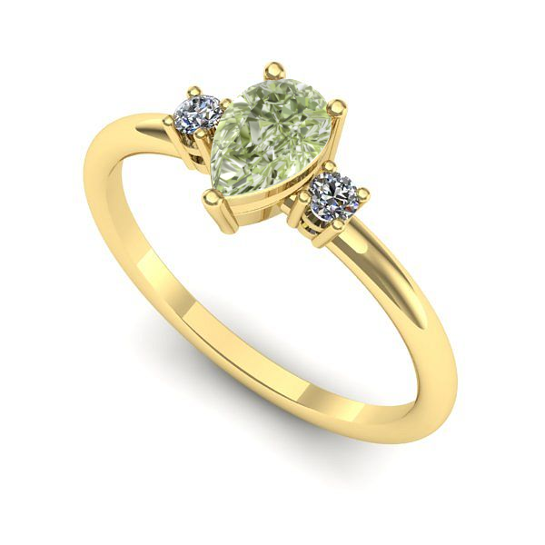 Inel de logodna din aur galben cu diamant de laborator verde