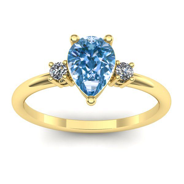 Inel cu diamant de laborator albastru lacrima