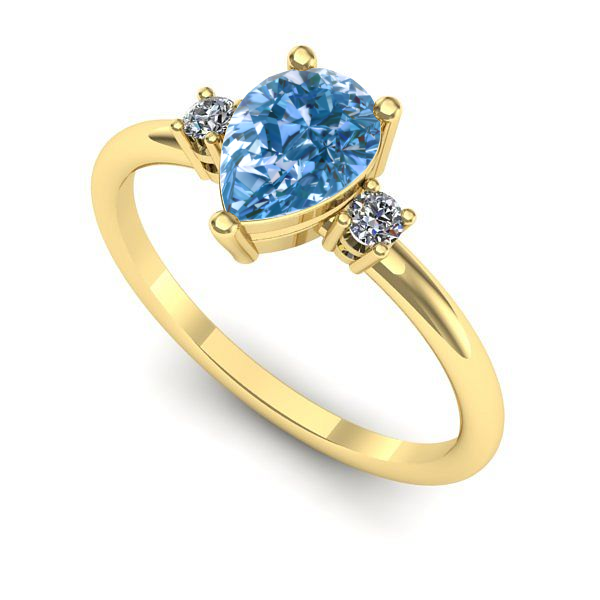 Inel de logodna din aur galben cu diamant de laborator albastru