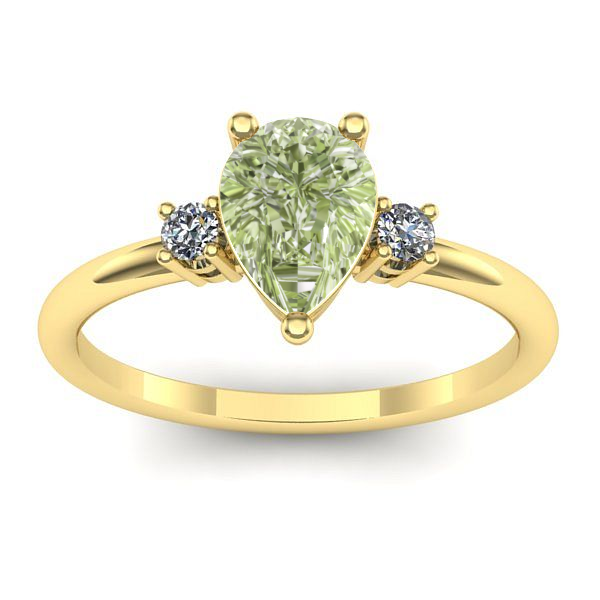 Inel logodna cu diamant de laborator verde lacrima