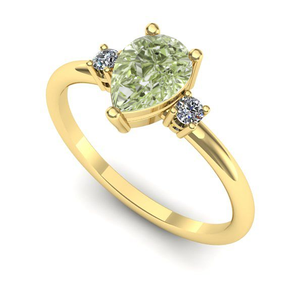 Inel de logodna din aur galben cu diamant de laborator verde