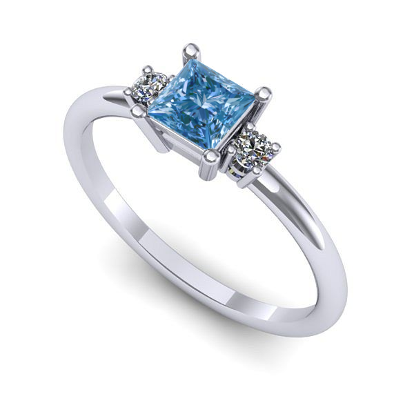 Inel de logodna din aur alb cu diamant de laborator albastru