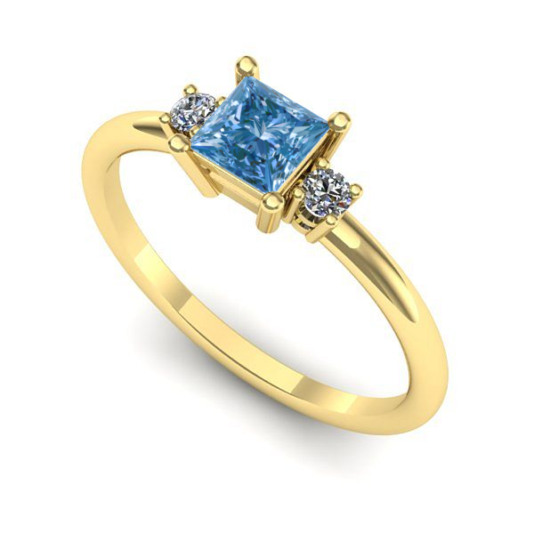 Inel logodna din aur galben cu diamant de laborator albastru