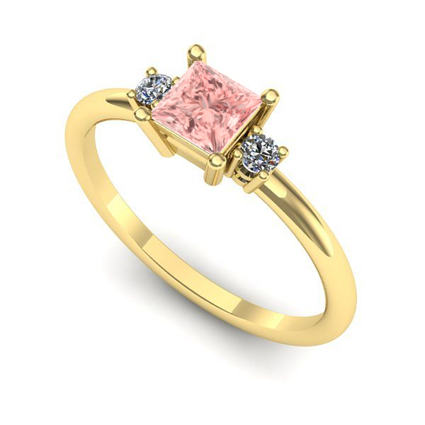 Inel logodna din aur galben cu diamant de laborator roz