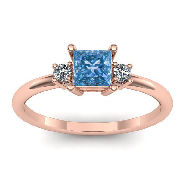 Inel cu diamant de laborator albastru patrat