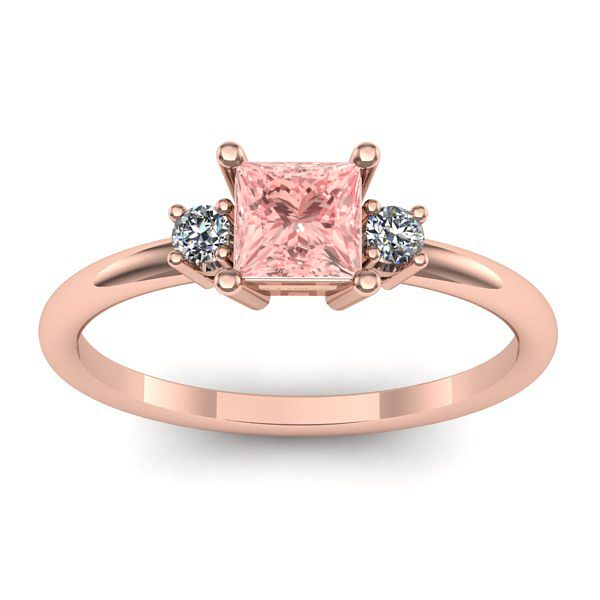 Inel cu diamant de laborator roz patrat