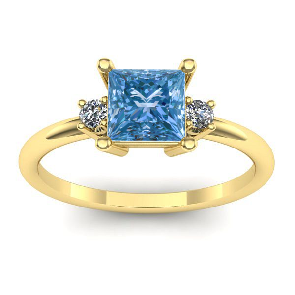 Inel cu diamant de laborator albastru patrat