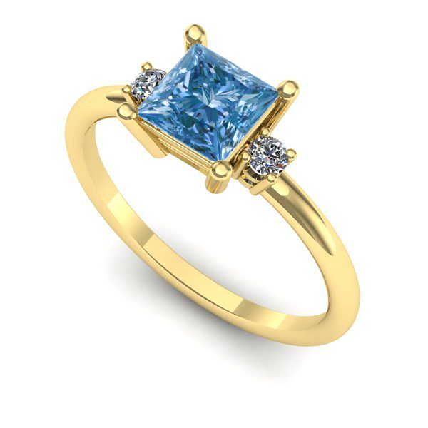Inel de logodna din aur galben cu diamant de laborator albastru