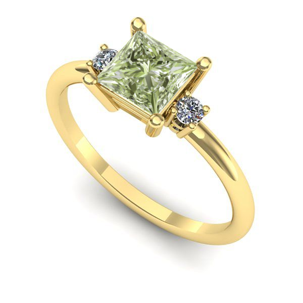 Inel de logodna din aur galben cu diamant de laborator verde