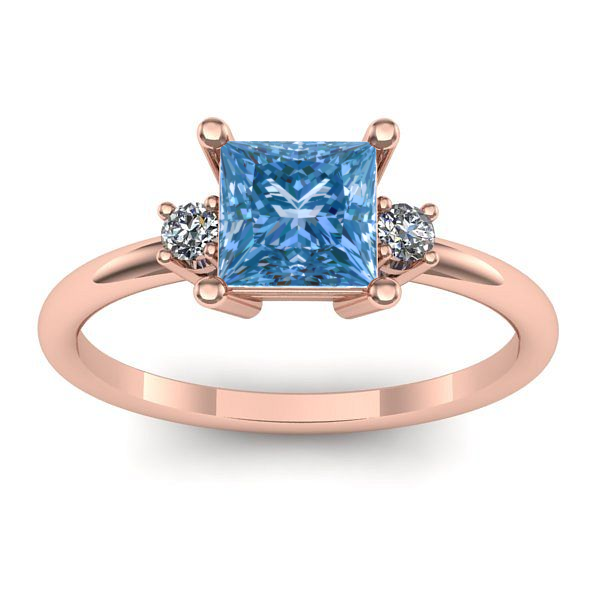 Inel logodna cu diamant de laborator albastru patrat