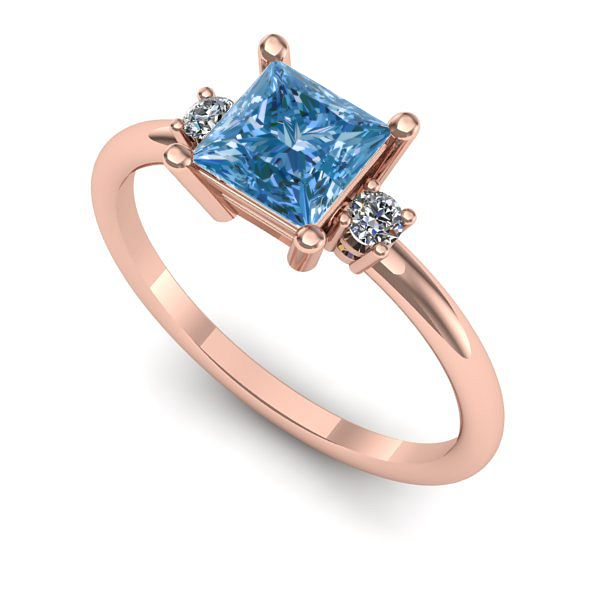 Inel logodna din aur roz cu diamant de laborator albastru