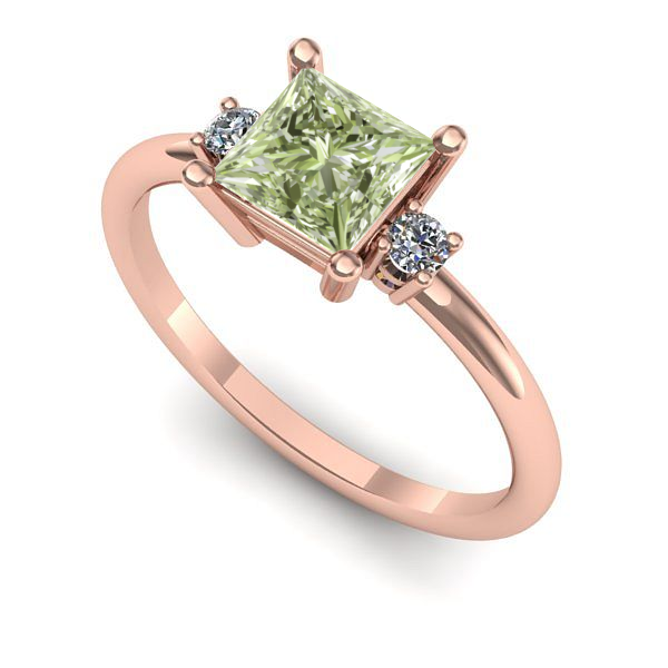 Inel din aur roz cu diamant de laborator verde