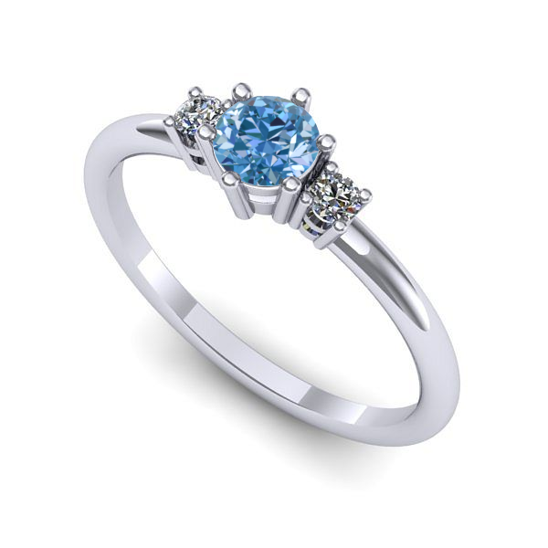 Inel de logodna din aur alb cu diamant de laborator albastru