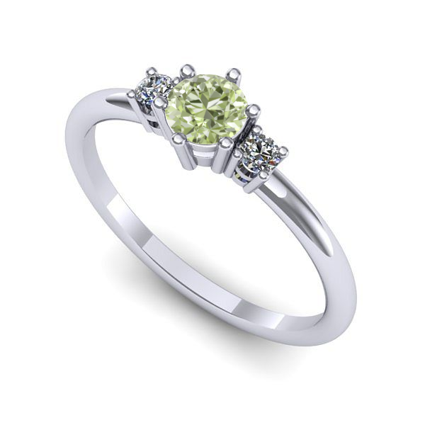 Inel de logodna din aur alb cu diamant de laborator verde