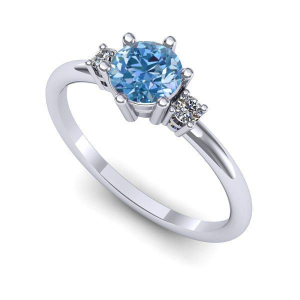 Inel de logodna din aur alb cu diamant de laborator albastru