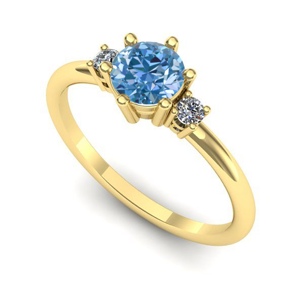 Inel de logodna din aur galben cu diamant de laborator albastru