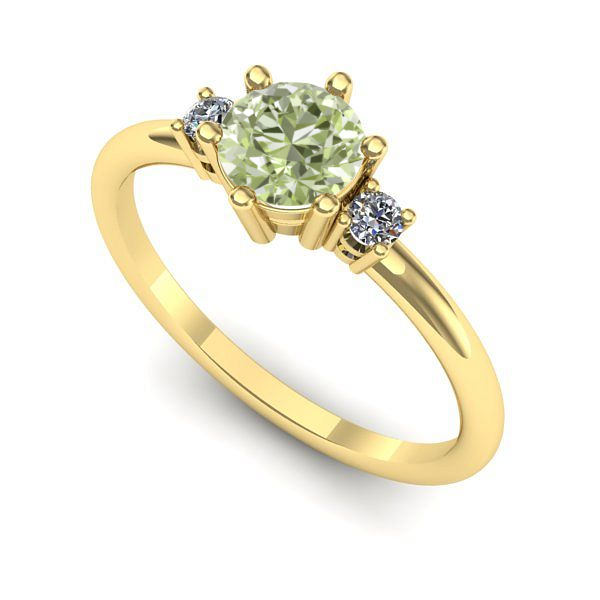 Inel logodna din aur galben cu diamant de laborator verde