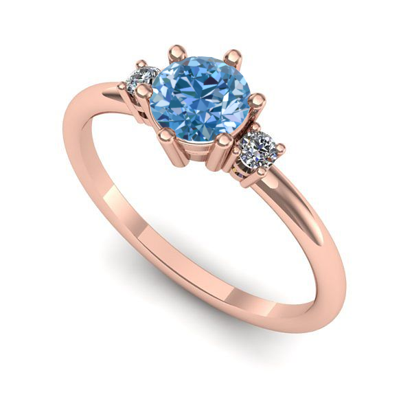 Inel de logodna din aur roz cu diamant de laborator albastru