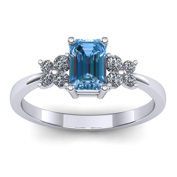 Inel logodna cu diamant de laborator albastru dreptunghiular