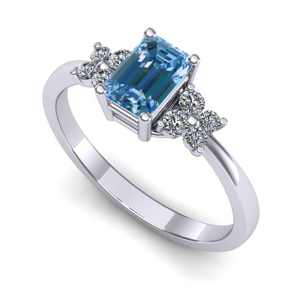 Inel logodna din aur alb cu diamant de laborator albastru