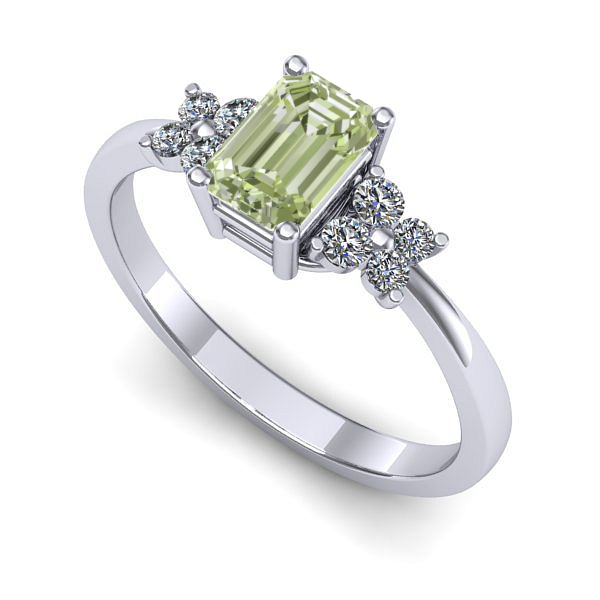 Inel din aur alb cu diamant de laborator verde