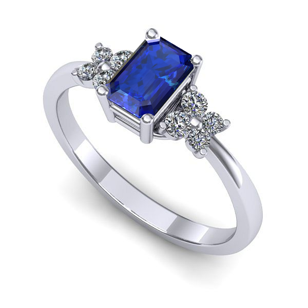 Inel logodna din aur alb cu safir