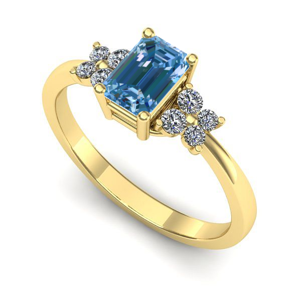 Inel din aur galben cu diamant de laborator albastru