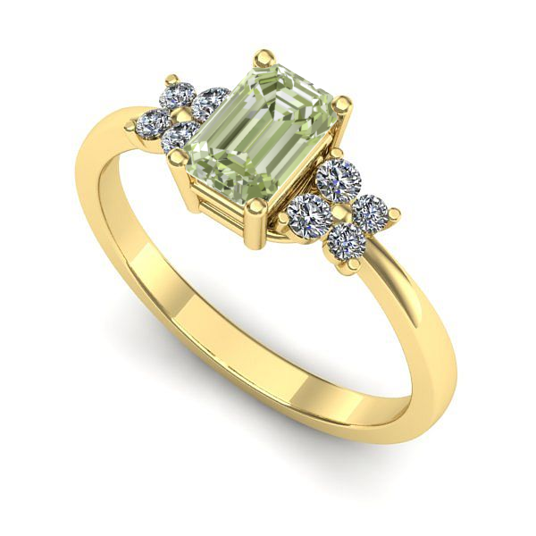 Inel de logodna din aur galben cu diamant de laborator verde