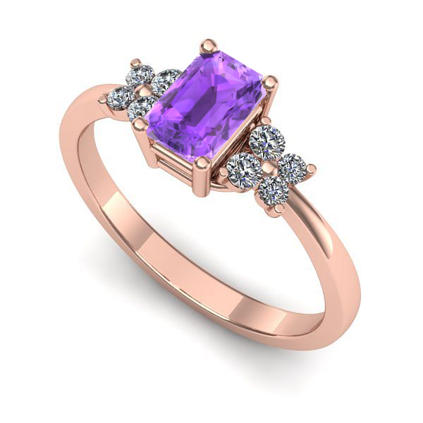 Inel de logodna din aur roz cu ametist