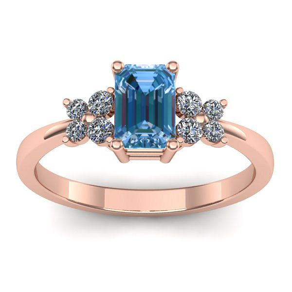 Inel logodna cu diamant de laborator albastru dreptunghiular