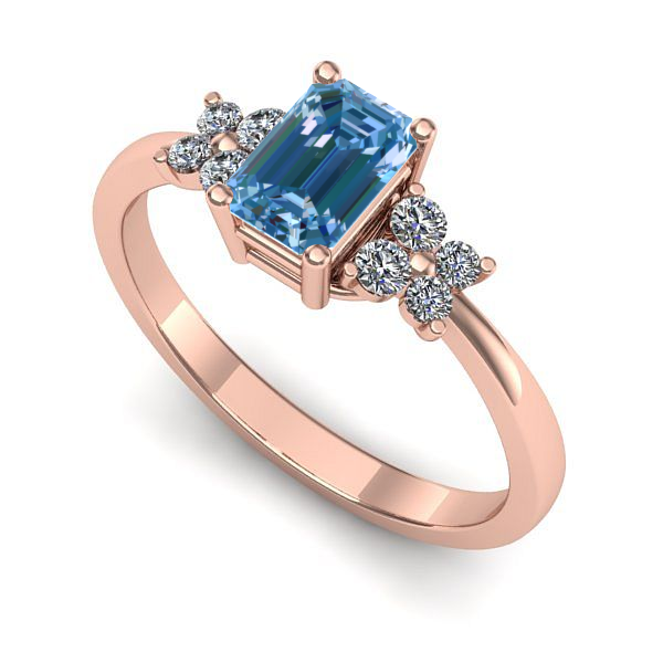 Inel din aur roz cu diamant de laborator albastru