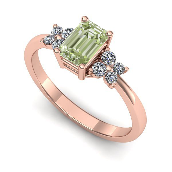 Inel de logodna din aur roz cu diamant de laborator verde