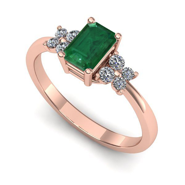 Inel de logodna din aur roz cu smarald