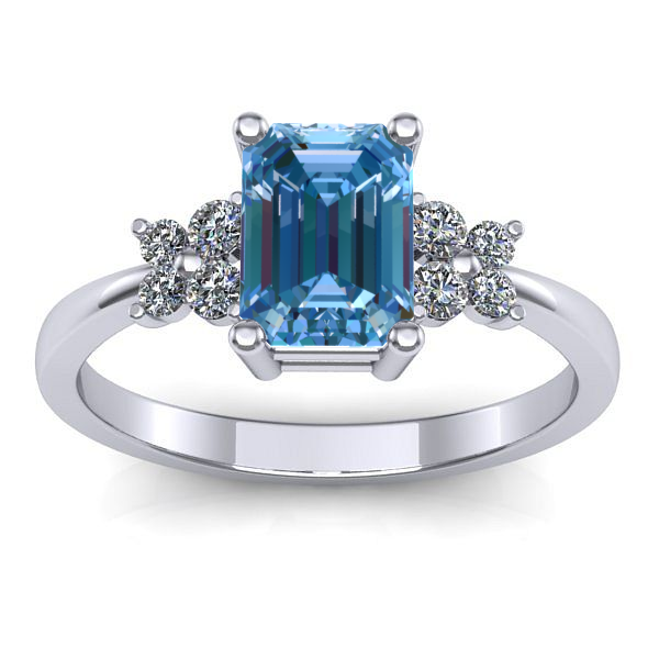 Inel logodna cu diamant de laborator albastru dreptunghiular