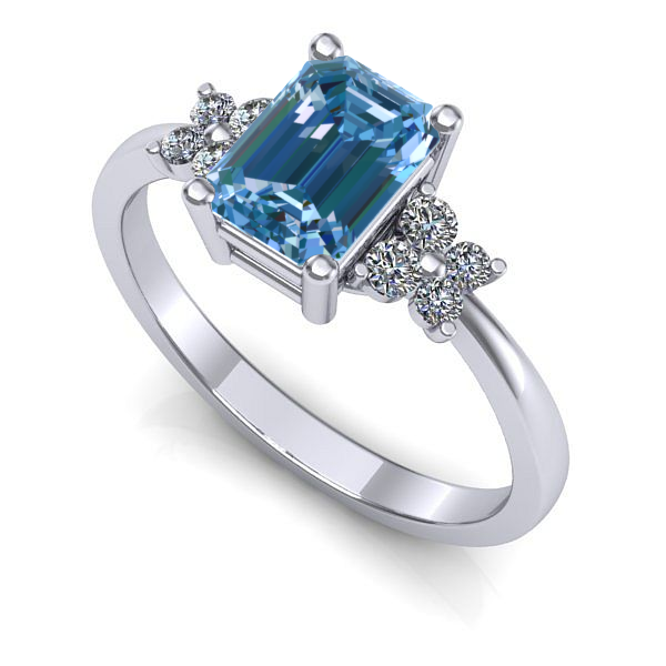 Inel de logodna din aur alb cu diamant de laborator albastru