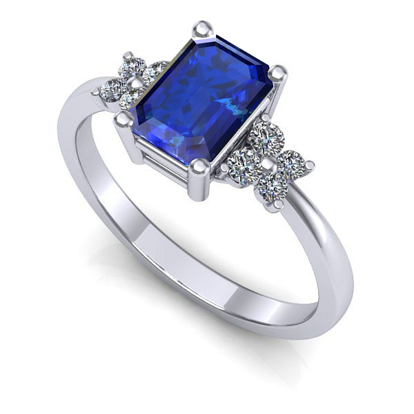 Inel logodna din aur alb cu safir