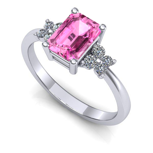 Inel logodna din aur alb cu safir roz