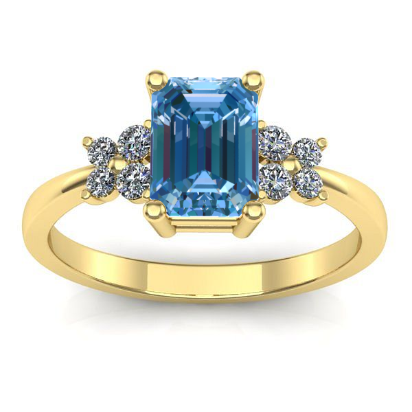 Inel cu diamant de laborator albastru dreptunghiular