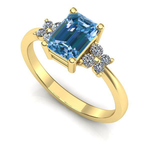 Inel logodna din aur galben cu diamant de laborator albastru