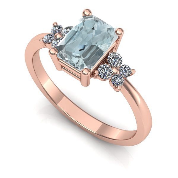 Inel de logodna din aur roz cu aquamarin